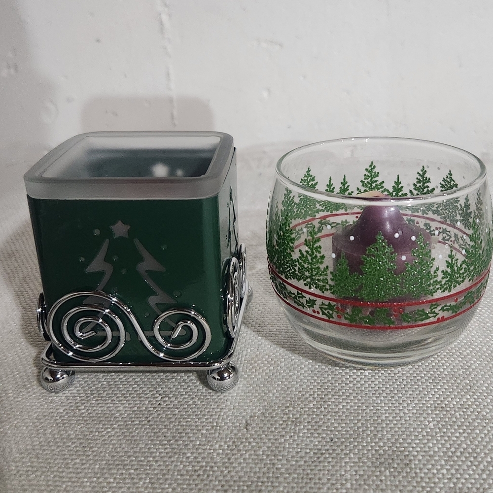 Green and Silver Candle Holders 2 Pc Set.